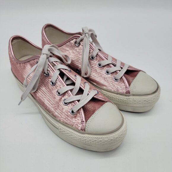 Converse All Star Pink Sequin Sneakers Women's Size 8.5 Sparkle Shoes - Picture 1 of 10